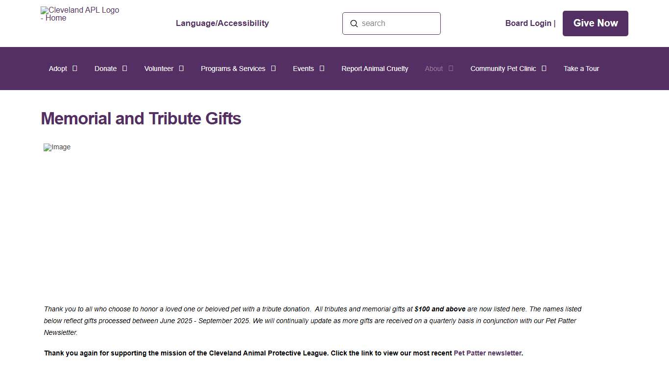 Memorial and Tribute Gifts Cleveland Animal Protective League
