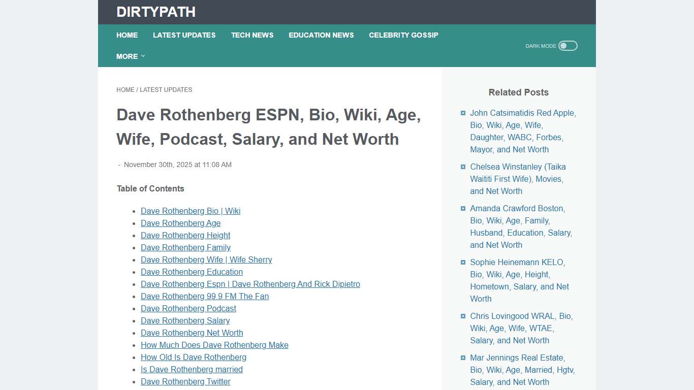 Dave Rothenberg ESPN, Bio, Wiki, Age, Wife, Podcast, Salary, and Net Worth